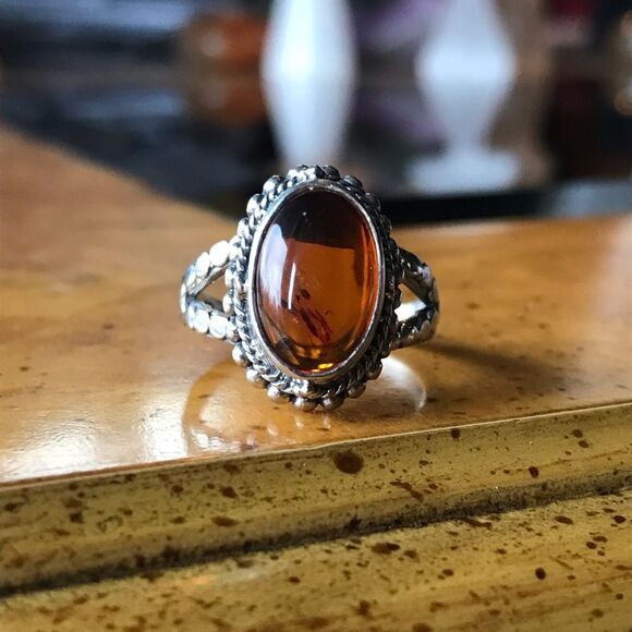 Natural Baltic Amber Sterling Silver Ring Size 7 Discounted - Picture 10 of 12